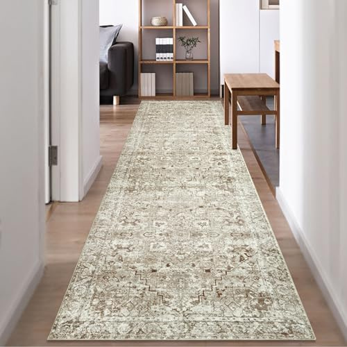 Famibay Alfombra Pasillo Larga 80x300cm Beige Amarillo Antideslizante Lavable Pelo Corto Vintage Alfombras De Pasillo Cocina Dormitorio Entrada Habitacion