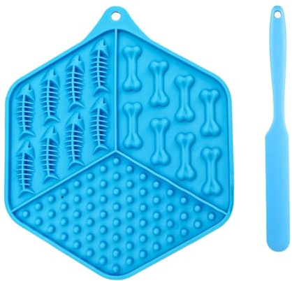 Lick Mat per Cani e Gatti, Tappetino da Leccare in Silicone Alimentare con Spatola, 18.5x15.5cm, Tappetino Olfattivo Cane per Ansia e Noia, Slow Feeder con Ventose per Bagno e Toelettatura, Blu