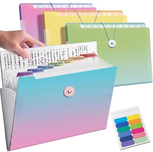 4-pack expanderande filmapp A4, 8 fickor dragspelsorganiserare med flikar, poly-dokumentplånböcker med knappstängning, stor kapacitet för kontorsskolresor, tonade färger