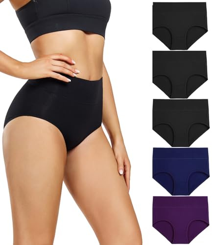 wirarpa Bragas Mujer Algodón de Cintura Alta Ropa Interior Pack de 5 Talla L