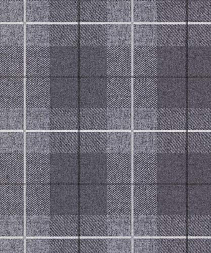 Charcoal Country Tartan Wallpaper Checked Hessian Paste Wall Vinyl YöL