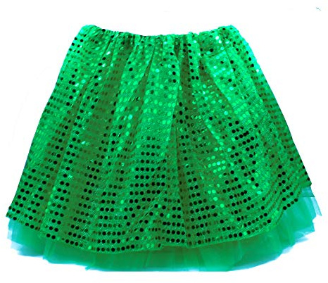 Tutu Mujer Falda Corta de Baile Short Ballet/Danza Disfraz con Lentejuelas 3 Capas, Cintura 60-110cm, Longitud 40cm (Verde, Mujer)
