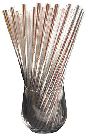 Cannucce di carta, biologiche, per uso alimentare, ecologiche, cannucce usa e getta, confezione da 120 (argento)
