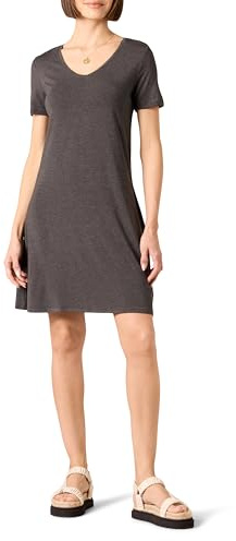 Amazon Essentials Robe Swing Coupe Classique à Manches Courtes et col en V Femme, Charbon Chiné, XL
