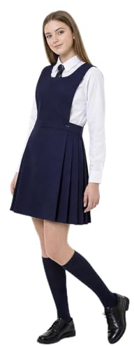L S U BIB Pinafore Pleated School Uniform Girls School Dress (15-16 Years, Navy)