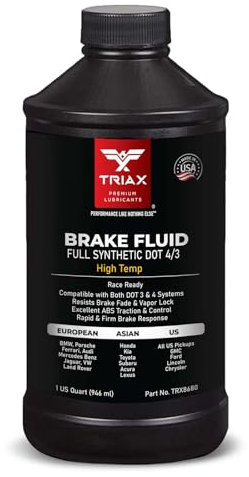 TRIAX DOT 3&4 Brake Fluid - Fully Synthetic, High Temp, Heavy Duty, All-Vehicle, Race Ready - Resists Brake Fade & Vapor Lock, ABS Traction & Control, DOT 4 LV, DOT 4 Plus (1 Quart / 0.946 L)