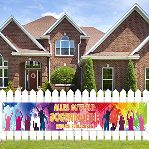 TOPJOWGA Jugendweihe Deko Banner 270 x 35cm - Endlich Erwachsen, Alles Gute zur Jugendweihe - Hintergrund Hängende Deko Girlande für Mädchen und Jungen