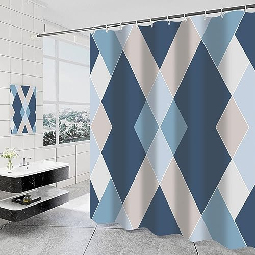 Lkw Ogechi Shower Curtain Waterproof Blue 240x200cm, Polyester Weighted Shower Curtains for Bathroom, Prism Patten Washable and Anti-mould Fabric Shower Curtain Liners, for Bathtub