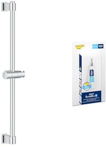GROHE Vitalio Universal QuickFix & QuickGlue S - Shower Rail, 60 cm (with Wall Holders, Glide Element and Swivel Holder, Holding Force Maximum 20 kg), Extra Easy to Fit, Chrome, 27724001