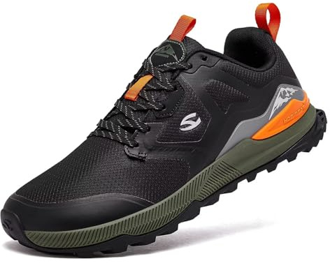 HOBIBEAR Zapatillas de Trail para Hombre Trail Running Shoes | Trekking | Senderismo | Zapatillas Antideslizantes de Dedo Ancho, Negro , 41 EU
