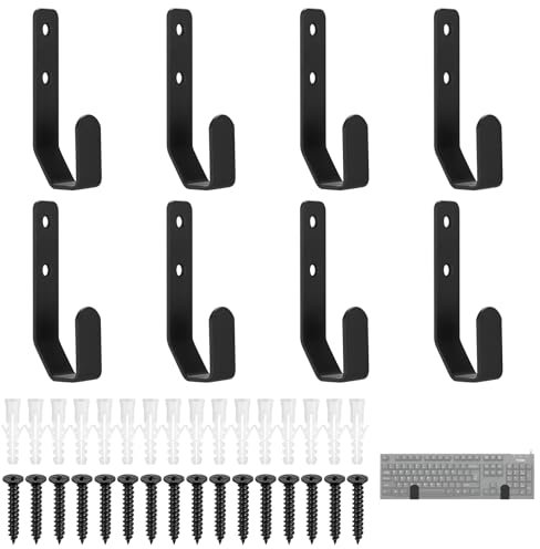 8 Pcs Universal Keyboard Wall Mount Storage Organizer - Rack with Hooks for Laptop, Tablet & Devices (Thickness < 2.5cm/1 Inch, Black)