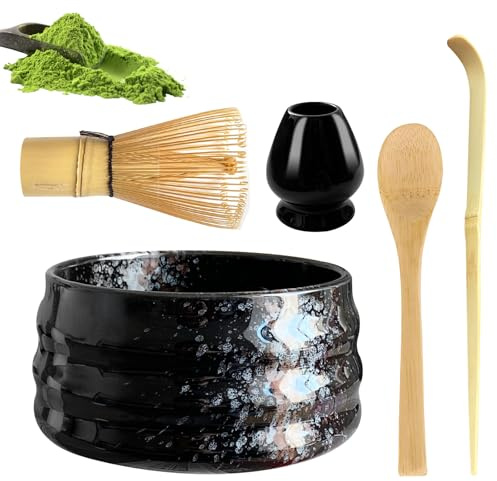 Set di kit per matcha, frusta per matcha in ceramica, include ciotola per matcha con beccuccio, portafruste per matcha, strega in bambù ed elegante paletta in bambù riutilizzabile per gli amanti