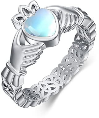 925 Sterling Silber Keltischer Knoten Claddagh Ringe für Frauen,Mondstein Irische Claddagh Ringe Keltischer Schmuck Geschenke für Frauen Mutter Frau