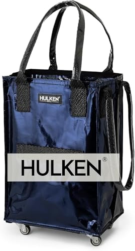 HULKEN (Small, Midnight Blue) Reusable Grocery Bag On Wheels, Shopping Trolley, Rolling Tote, Zipper Closure, Lightweight, Carries Up to 33 lb, Folds Flat