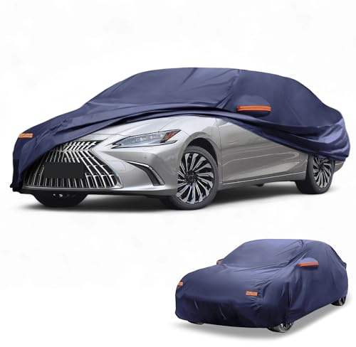 Partuto Helt exteriör sedan bilöverdrag vattentätt alla väder för bilar utomhus fullt skydd regn sol UV-skydd 190T-PU marinblå passar för sedanlängd 425 cm till 179 cm