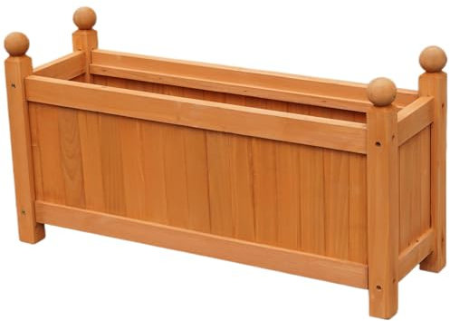 Gr8 Garden Rectangular Wooden Rectangular Planter Display Outdoor Flower Window Box Ornamental Basket Plant Pot Raised Bed Trough (Brown)