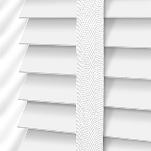 White Faux Wood Window Venetian Blind/Blinds, (45cm Width x 213cm Length) | 50mm Slats with Aluminium Headrail & Matching Facia, Easy Fit Child Safe Windows Shutters