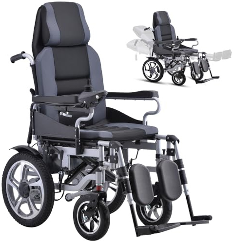 Juodkeo Sedia a rotelle elettrica viaggiatrice pieghevole regolabile per adulti e anziani, all-terrain intelligente motorizzata - Ruote posteriori 16, mobilità telecomandata, supporto 150kg