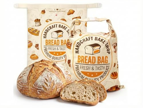 FWOAFTER 2 Pack Beeswax Bread Bags for Homemade Sourdough (13x17) - Double Layer Cotton Lined Reusable Keeper - Breathable Buckle Closure for Artisan Loaves, Baguettes & Pastries