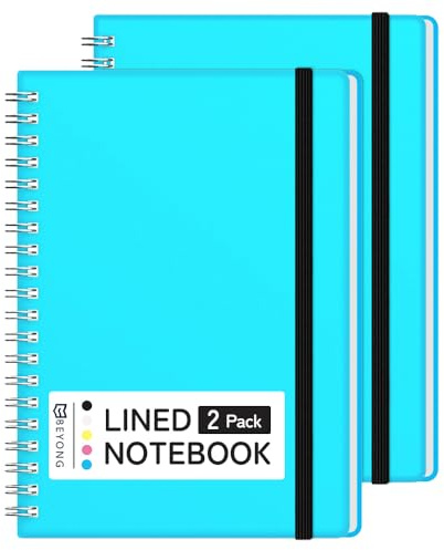 BEYONG Spiral Journal Notebook - 2 Pack Small Size, Lined Journals for Writing, Journaling, Note Pad, Diary, Work & School, Men & Women (Blue, 5x7)