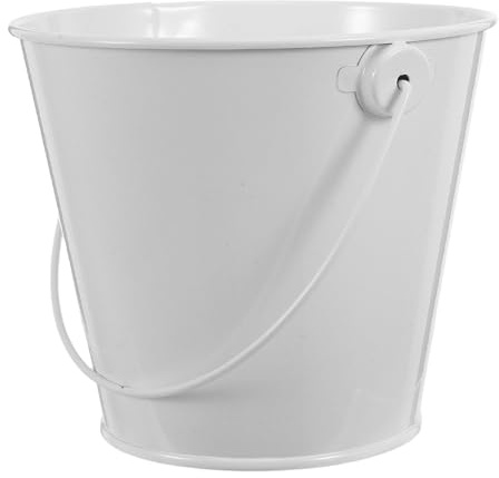 DECOMELODY Secchio per Grasso da Griglia Bianco in Metallo 8x10,5x12 Cm con Manico, Contenitore per Raccolta Olio Barbecue e Frittura, Accessorio Stabile e Facile da Pulire per Cucina