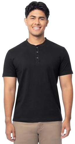 Fruit of The Loom Men’s Short Sleeve Henley T-Shirt, Black, Large