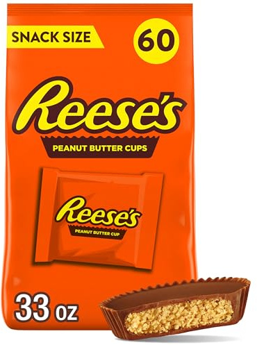 REESE'S Milk Chocolate Snack Size Peanut Butter Cups, Candy Bag, 33 oz (60 Pieces)