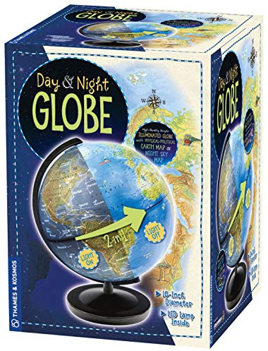 Thames & Kosmos Day & Night Globe - Handcrafted, Acrylic - Made in Germany by Columbus Globes - 10 inch, Illuminated LED Light-up with Night Sky Constellation Map