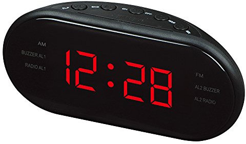 radiosveglia FM/AM, sveglia digitale da comodino con Doppio Allarme silenziosa, orologio led elettrica cameretta with snooze e regolare il volume, batterie backup