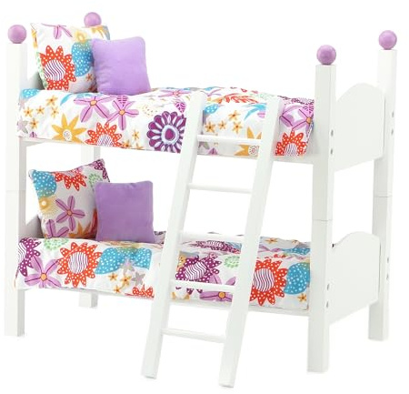 Emily Rose 14 Inch Doll Bunk Bed Set - Stackable Wooden Furniture with Bedding & Ladder - Compatible with American Girl Wellie Wishers and Glitter Girls 14” Dolls