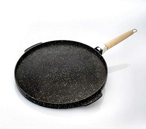 REPLOOD Bistecchiera Piastra in Alluminio Antiaderente Double Face Griglia Cuoce Per Grigliare e Cuocere Con Manico in Legno Rimovibile (36cm)