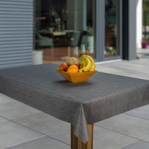 laro Wachstuch-Tischdecke Abwaschbar Garten-Tischdecke Wachstischdecke PVC Plastik-Tischdecken Eckig Meterware Wasserabweisend Abwischbar GAE, Muster:Leinenoptik d. grau, Größe:100x140