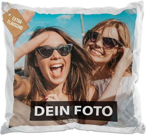 PR Print Royal Flauschigen Fotokissenbezug selbst gestalten - Kissenbezug personalisierbar mit Foto und Wunschtext, Geschenk zum Geburtstag | 40 x 40 cm - weiß-flauschig