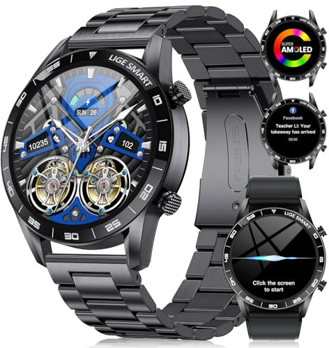 LIGE 1,43'' AMOLED Montre Connectée Homme, Montre Connectée avec Appel Bluetooth Assistant Vocal,109 Modes Sportifs, 2 Bracelets, 400Amh Etanche Smartwatch Sport…