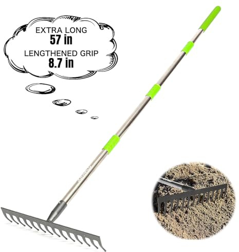 Joyhalo Rake for Leaves, 14 Tines Rakes for Gardening, Adjustable Length from 30.5 to 57 Inch Bow Rake, Metal Rakes for Gardening, Leveling, Loosening Soil