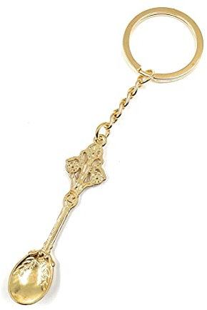 Onwomania sked bestick mat antik hänge nyckelring metall lyckobringare i aluminium presentförpackning, perfekt som present, Guld, En Storlek