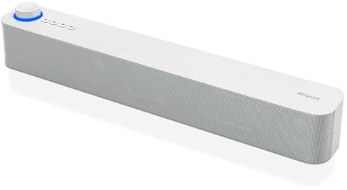 ATLANTIS Soundbar PC 20W, Casse PC, Jack 3.5mm + Bluetooth 5.3 per Smartphone, FireTV, Giradischi,batt. 2400mhA, Radio FM, Altoparlante PC,Portatile, TV,Smartphone Dim 420x60x74 mm Bianca P003-C0820-B