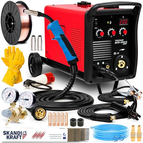 Ideal Tecno MIG 200/2 MMA - poste a souder mig avec gaz et sans gaz 200A - MIG/MAG, MMA, fil fourré - inductance, soudobrasage - 2T/4T, chariot robuste, dévidoir à 2 roulettes - Kit basic