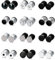 JeweBella 12 Paar Fake Plugs Ohrringe Herren Männer Edelstahl Silber Schwarz Set Fake Tunnel Runde Schraube Barbell Ohrstöpsel Faux Gauges für Damen 8MM