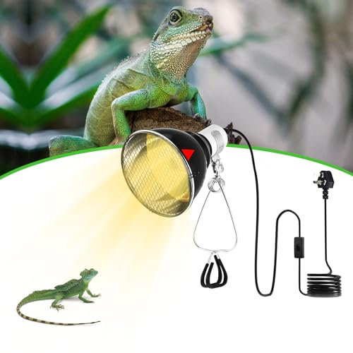 Neulriscn Reptile Heat Lamp Holder with Clamp, 200W Tortoise Heat Lamp with Clip and Guard for E27 UVA UVB Bulb, Reflector Dome Lamp Fixture Kit for Tortoise, Lizard, Snake, Chick, UK Plug (No Bulb)