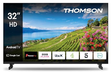Thomson 32 Zoll (80 cm) LED HD Smart Android TV, Google Assistant, Wi-Fi, Dolby Digital, Bluetooth, Triple-Tuner (Cable/Satellite/Antenna), HDMI, CI+, A+ Panel- 32HA2S14UK