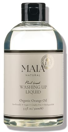 MAIA NATURAL Eco-Friendly Washing-Up Liquid 500ml | Vegan & ECOGARANTIE® Certified | Non-Toxic Plant-Based Biodegradable Formula | Suitable for Sensitive Skin | Organic Certified Essential Orange Oil