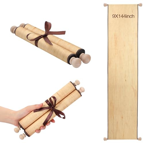 Epakh Lot de 1 rouleau de papier vierge enveloppé sur une tige en bois pour écrire, dessiner, calligraphie, vœux de mariage, accessoire de cosplay, festivals de la Renaissance, jeu de rôle sur table