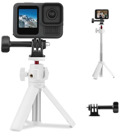 Flymile Mini trípode de mesa para Osmo Pocket 3, soporte portátil extensible para selfie para GoPro, para DJI Osmo Action 5 Pro/4/3, para Insta360, para accesorios de cámara de acción AKASO (blanco)