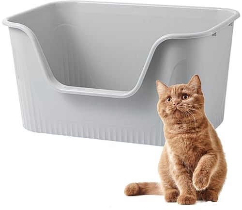 Vealind Grand bac à ordures pour Chat avec côté Haut - Profondeur XL - Bac à ordures Bas - Anti-déversement - avec poêle à déchets - Gris