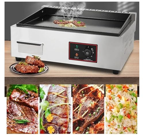 Electric Griddle Non-Stick Stainless Steel Teppanyaki Pan for Outdoor Cooking, Adjustable Temperature (50-300°C), 1500W Power, Ideal for Steaks and Fried Foods