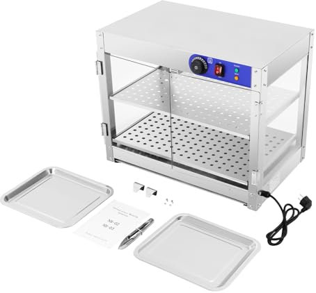 Vitrine für Speisenwärmer, Thekenvitrine für Speisenwärmer, Display für kommerzielle Speisenwärmer, mit Glasabdeckung,Hochwertige Materialien,Guter Anzeigeeffekt,Lebensmittel-Clip,Griffe,Leistung800W,