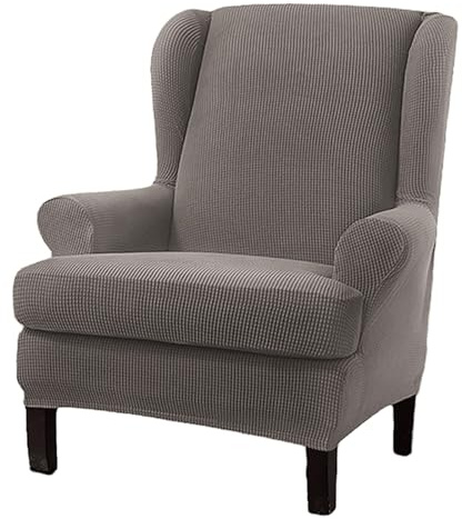 WYLEBER Stretch Wing Chair Slipcover,Solid Color Wingback Chair Covers with T Cushion Cover,Removable Washable Armchair Furniture Protector for Living Room Bedroom(Taupe)
