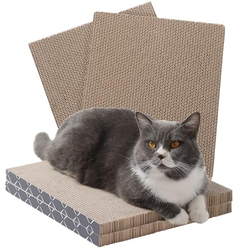 Hide & Scratch Cat Scratcher Pad – 4 Pack | Double-Sided Cardboard Refills for Our Scratching Box | Reversible Corrugated Board for Indoor Cats | Toy Mat for Kitten Claw Play & Furniture Protection