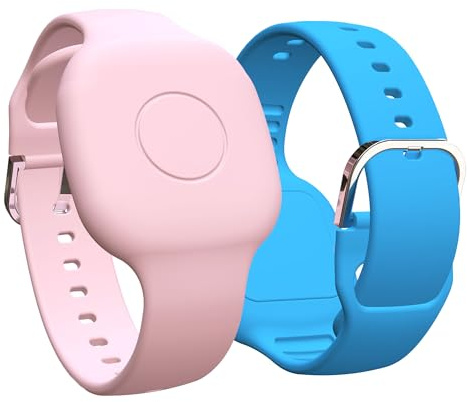 GudCoaks Silicone Bracelet for Tile by Life360 Mate (2024) Tracker, 2 Pack Waterproof Protective Hidden Holder for Tile Mate 2024/2022, Adjustable Watch Band for Kids/Child/Teen/Elderly, Pink+Blue